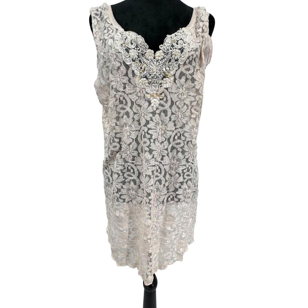 Vintage Intimate Moods Sheer Lace Nightie Beaded Bridal L Bride Sweetheart Sexy
